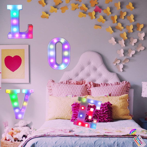 Light Up Colorful LED Marquee Letter lights, 18 Colors Changing Alphabet Letters Sign with Remote Timer for Night Light Girls Bedroom Wedding Birthday Party Lamp Christmas Home Bar Decor- Colorful R