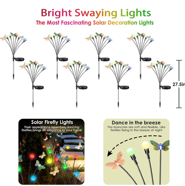 (Warm White ⇋ Multicolor)8Pack 64LED Solar Christmas Lights Outdoor - Solar Firefly Lights,Solar Swaying Light, Sway by Wind,Solar Fairy Lights Waterproof Butterflyfor Pathway Christmas Decoration (Warm White ⇋ Multicolor)8Pack 64LED Solar Christmas Lights Outdoor - Solar Firefly Lights,Solar Swaying Light, Sway by Wind,Solar Fairy Lights Waterproof Butterflyfor Pathway Christmas Decoration