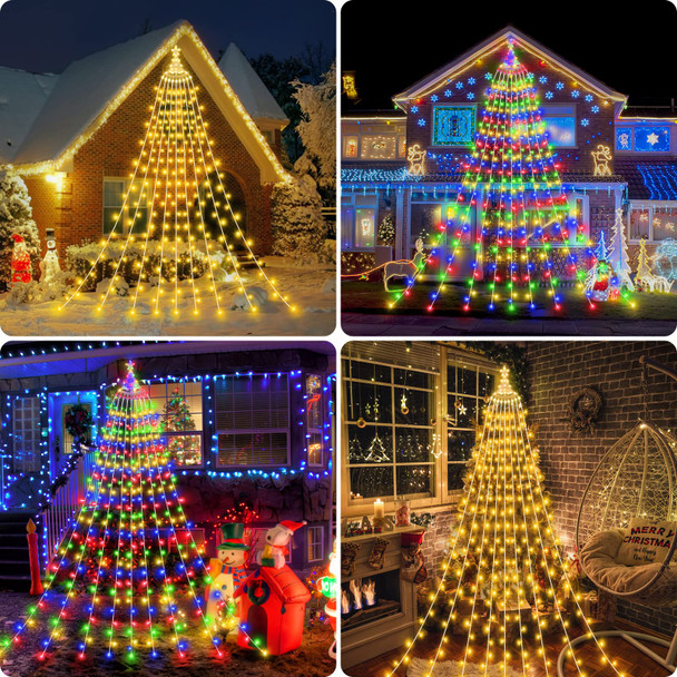 Outdoor Decorations Waterfall Lights, 344 LED 8 Modes Star String Light, Waterproof Waterfall Tree Light for Yard Patio Wedding Holiday Decoration (Warm White)