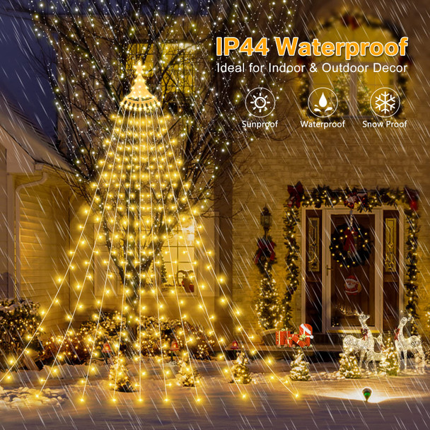 Outdoor Decorations Waterfall Lights, 344 LED 8 Modes Star String Light, Waterproof Waterfall Tree Light for Yard Patio Wedding Holiday Decoration (Warm White)