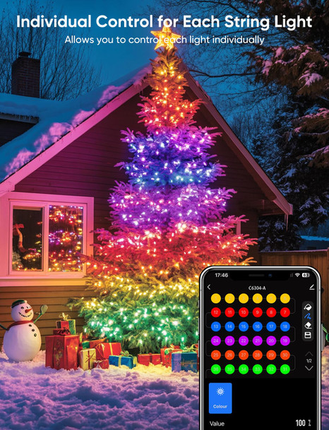 200 LED Christmas String Lights - 76ft Smart String Lights with 111 Scene Modes, Color Changing Christmas Lights App Controlled, Work with Alexa & Google for Outdoor Christmas, IP65 Waterproof