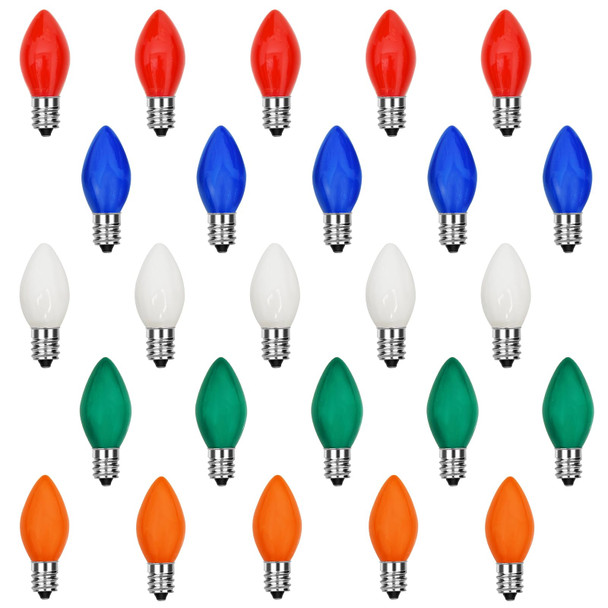 25 Pack C7 LED Christmas Lights Replacement Bulbs,Ceramic Multicolor Christmas Light Bulbs 0.6Watt Dimmable E12 LED Replacement Bulbs for Christmas Tree,Christmas String Lights