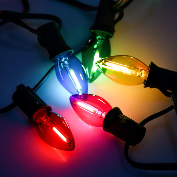 C7 LED Christmas Lights, 25Ft C7 Multicolor Christmas String Lights with 27 Clear Multicolor Bulbs, C7 LED String Lights for Christmas Tree Decor Patio, 0.6 Watt E12 Candelabra Base