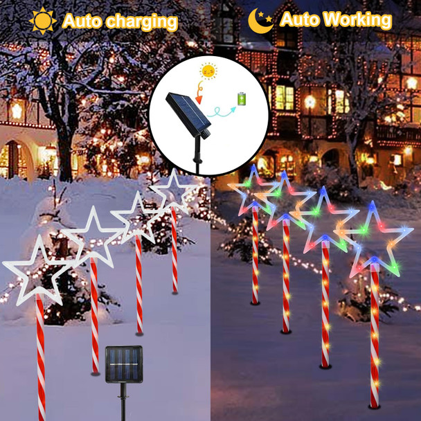 Christmas Decorations Multi-color Star Lights Solar Garden Lights, Outdoor Waterproof Landscape Path Lights with Red Stake, 8 Pack 120 LED Solar Outside Lights for Yard Pathway Garden Patio Lawn Decor