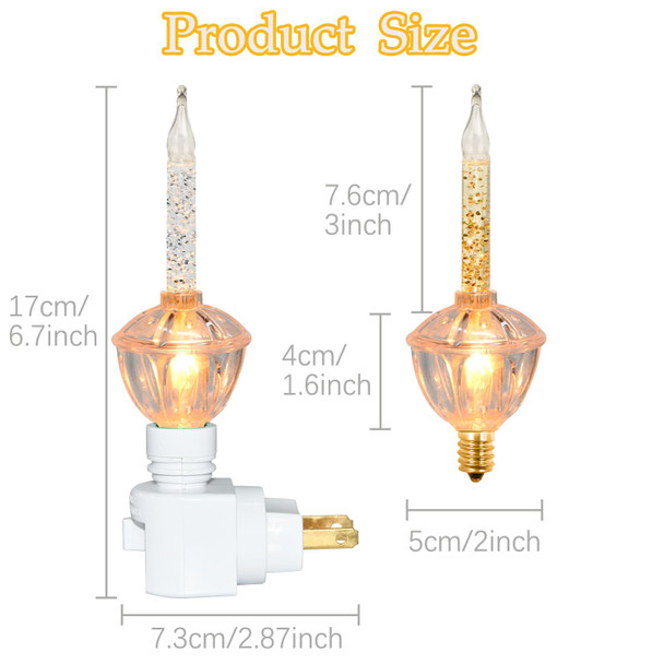 Christmas Bubble Night Lights, 1 Pack Bubble Night Lights with Silver Glitter Fluid, 1 Spare 5 Watt Clear Bubble Light Bulb with Gold Glitter Fluid, E12 Candelabra Base, Swivel Plug in Base,White