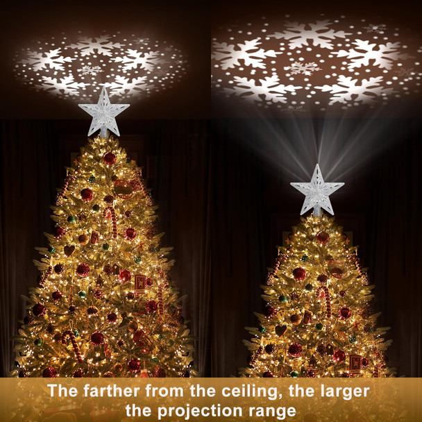 Christmas Tree Topper Lighted with 6 Projected Patterns, Christmas Star Tree Topper Built-in LED Rotating Lights, 3D Glitter Projector for Party Holiday Xmas Decorations s (Sliver)