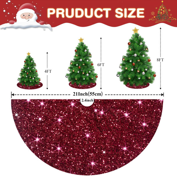 Burgundy Tree Skirt Christmas Decorations 21 Inch Sequined Tree Skirt Sparkly Soft Velvet Christmas Tree Skirt Maroon Tabletop Tree Skirts for 3ft Miniature Trees Family Xmas Tree Mat for Home Decor