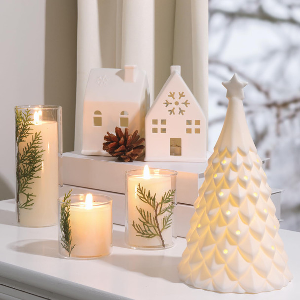 Ceramic Christmas Tree, White Light-Up Porcelain Christmas Tree Decorations, Classic Snowy Christmas Tree s Xmas Decorations for Home Farmhouse Indoor Holiday Party Decor