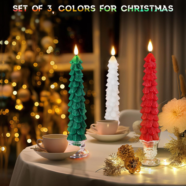 PChero Christmas Tree Candles with Remote Timer, 3 Pack 9.7 Inches Real Wax Flameless Window Candles Battery Operated Taper Candle Sticks for Xmas Fireplace Holiday Party Home Room Decor