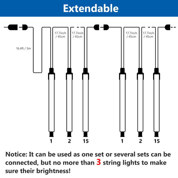 PEMOTech Meteor Shower Lights Outdoor, 38.5ft 15 Tubes 11.8" 540 LED Christmas Lights Meteor Shower Lights, Snow Falling Icicle Lights for Xmas Tree Halloween Decoration Wedding Party Window, Blue