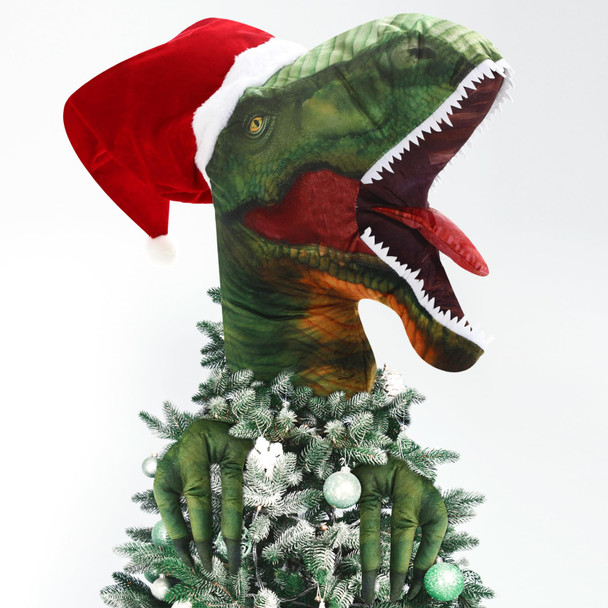 Percozzi Christmas Dinosaur Tree Topper T-rex Christmas Tree Ornament Christmas Party Home Decorations Tree Topper Supplies for Winter Holiday Cute Dinosaur Xmas