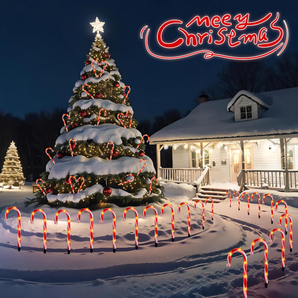10" Christmas Candy Cane Lights - Set of 10 Pathway Markers Christmas Outdoor Yard Decorations, Xmas Candy Cane Stake Lights for Lawn, Walkway, Garden, Xmas Party Indoor Ornaments