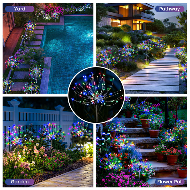 Christmas Garden Decor Solar Outdoor Lights, 120LED Waterproof Colorful Display for Festivals, DIY Fun for Your Festivals, Outdoor Garden, Yard, Flower Pot, Patio, Pathway(2PACK)