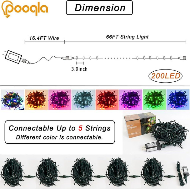 Pooqla Pink String Lights, 200 LED 66 ft Indoor and Outdoor Decorative LED Lights, 8 Modes Valentines Day Pink Fairy Lights for Home Yard Patio Wedding Party Christmas Valentines Day Decoration