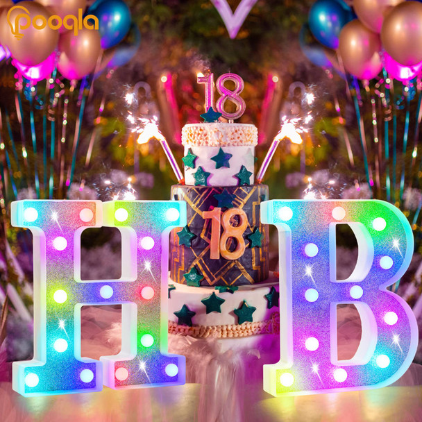 Pooqla Colorful Light Up Letters, Led Letter Lights Marquee Letter Signs Battery Powered, 18 Colors Letter Lamp with Remote for Birthday Party Wedding Home Bar Christmas Decorations, Glitter Silver W