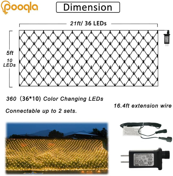 Warm White Net Lights, 360 LED Christmas Net Lights Outdoor, 21ft x 5ft Large Net Mesh String Lights, 8 Modes Twinkle Lights Connectable Plug in for Bushes Halloween Hedge Yard Garden Party Decor