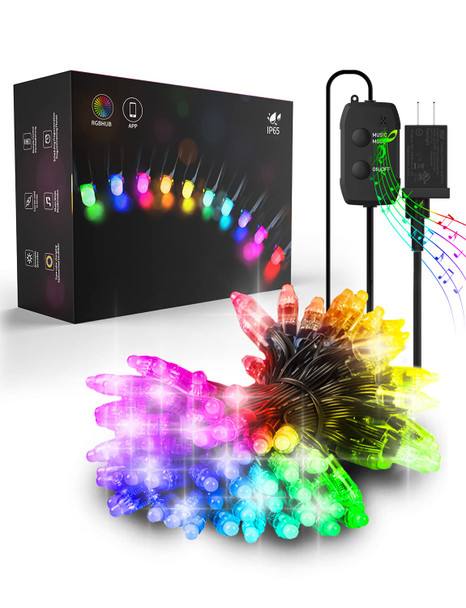 Bluetooth Permanent Christmas Lights, Static Dyanamic Modes, 33Ft 100LEDs Permanent Outdoor Lights App Control, RGB Color Changing Led Christmas Lights for Xmas Tree Wedding Party Room Holiday Decor