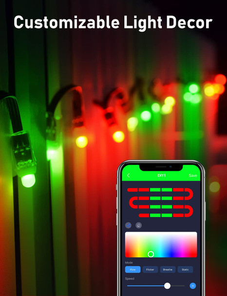 Bluetooth Permanent Christmas Lights, Static Dyanamic Modes, 33Ft 100LEDs Permanent Outdoor Lights App Control, RGB Color Changing Led Christmas Lights for Xmas Tree Wedding Party Room Holiday Decor