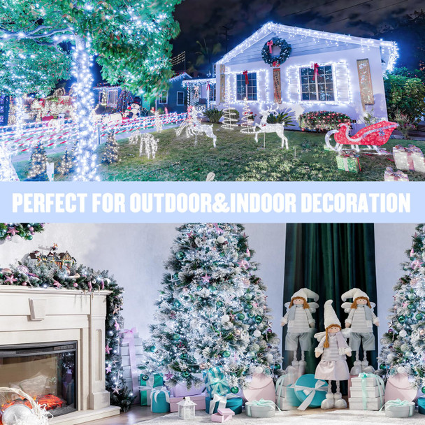 Connectable White Christmas Lights Outdoor, 66ft 200 LED Led Christmas Lights Indoor Plug in, 8 Modes Twinkle String Lights for Tree Outside