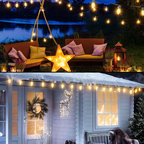 C9 Christmas Pathway Lights Outdoor 30.75 FT Sidewalk Lights with Marker Stakes, 24 Connectable Waterproof Walkway Christmas Lights for Outdoor Lawn, Christmas Yard Decorations, Warm White, 2 Pack