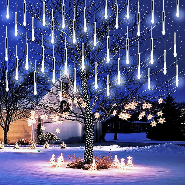 Christmas Lights Outdoor, Meteor Shower Lights 12 inch 8 Tubes LED Snow Falling Lights Icicle Cascading String Lights for Christmas Decoration Tree Garden Wedding Party Holiday, White