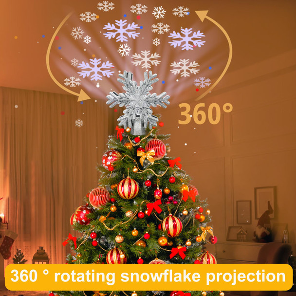 Christmas Tree Topper, Purtuemy 3D Snowflake Projection Lighted Tree Topper Christmas Decorations, 9’’ Silver Snowflake Xmas Ornaments for Indoor Year Holiday Tree Decoration, Idea