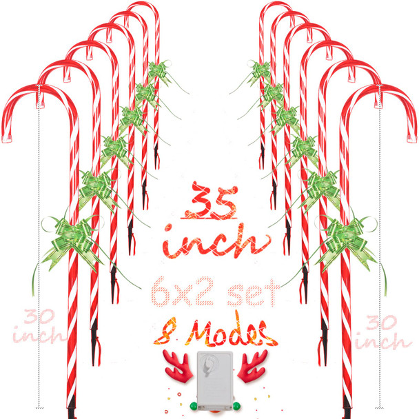 35" Christmas Candy Cane Lights,12pcs 8 Modes,Christmas Outdoor Christmas Decorations, for Holiday Walkway Lights,Outdoor Ornaments, Christmas Decor,for Yard Lawn Forecourt or Pathway