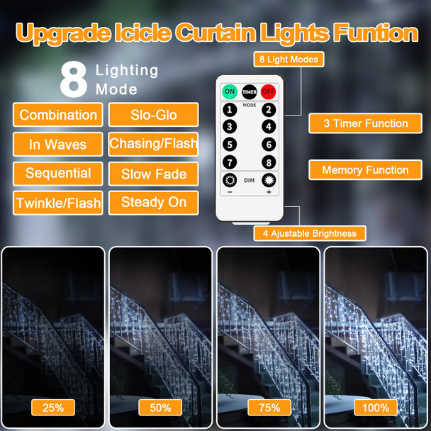 Icicle Lights for Outside 60+16Ft 600 LED Christmas Lights Outdoor Waterproof Connectable Timer Memory Dimmable Plug in Twinkle Curtain Light for Xmas Halloween Indoor Patio Balcony Decorations