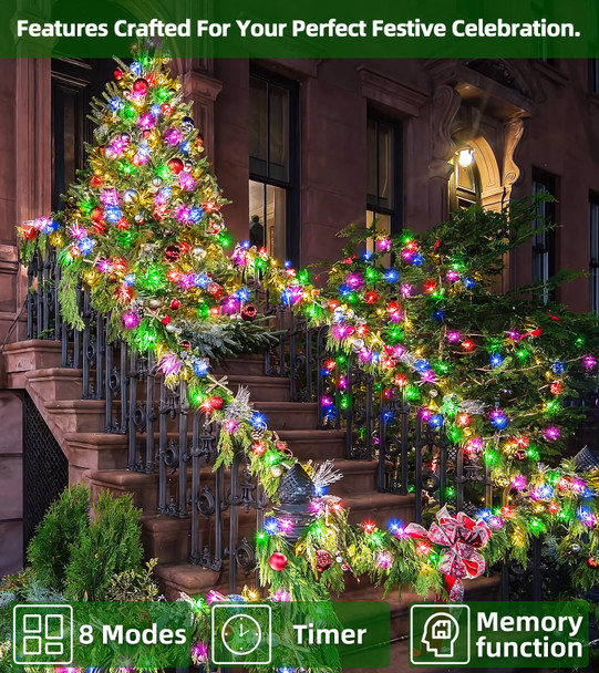 1500 LED 492FT Christmas Lights Outdoors, Green Wire LED String Lights with Timer Memory, Christmas Tree Lights for Indoor Outdoor Christmas Decorations Party Xmas Wedding Garden Patio (Multicolor)