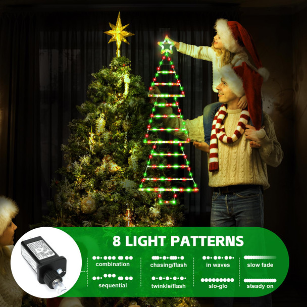 Christmas Lights Decorations, 4.4 FT LED Christmas Tree Shaped Ladder Lights with Star, Plug-in Waterproof 8 Modes Christmas Window Hanging Lights for Indoor Outdoor Wall Door Xmas Decor