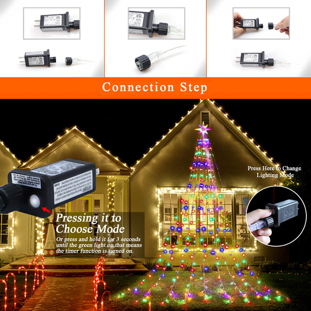 Colored Christmas Decoration Dipper Star String Lights,315 LED Christmas Tree Lights[8 Modes & Waterproof],with 11" Lighted Star for Halloween Xmas Year Holiday Birthday(Multicolor)