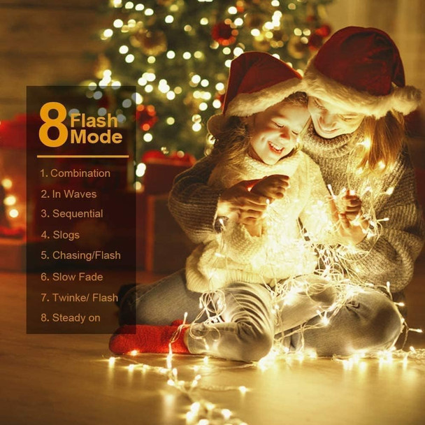 Quntis 328ft 500LED Christmas String Lights, Waterproof Outdoor/Indoor Holiday Fairy Lights, 8 Modes Plug-in, Warm White Clear Wire for Xmas, Christmas Tree & Home Decor, Holiday Party Lighting