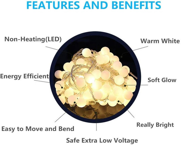49ft 100 LED Globe String Lights with Remote, 8 Modes, Plug-in Fairy String Lights for Indoor Outdoor Party Wedding Christmas Tree Garden, Warm White - Eco-Friendly, Durable and Energy-Saving