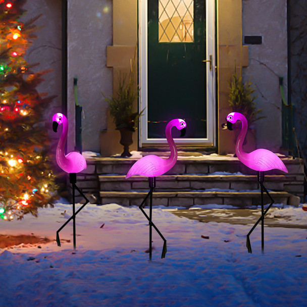 Solar Flamingo Light 3 Pcs, Waterproof Solar Garden Lights Outdoor Decor, Pink Flamingo Garden Decor, Birthday Christmas Home , for Yard Lawn Walkway Pathway Solar Flamingo Light 3 Pcs, Waterproof Solar Garden Lights Outdoor Decor, Pink Flamingo Garden Decor, Birthday Christmas Home , for Yard Lawn Walkway Pathway