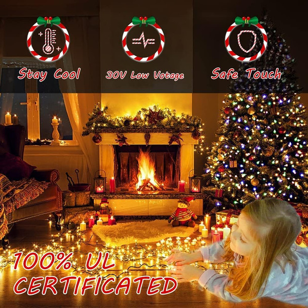 Christmas Lights Outdoor, 105FT 300 LED Christmas Tree Lights Indoor with 8 Modes, End-to-End Plug, UL , Waterproof Fairy String Lights for Xmas Tree Decorations Garden Party(Warm White)