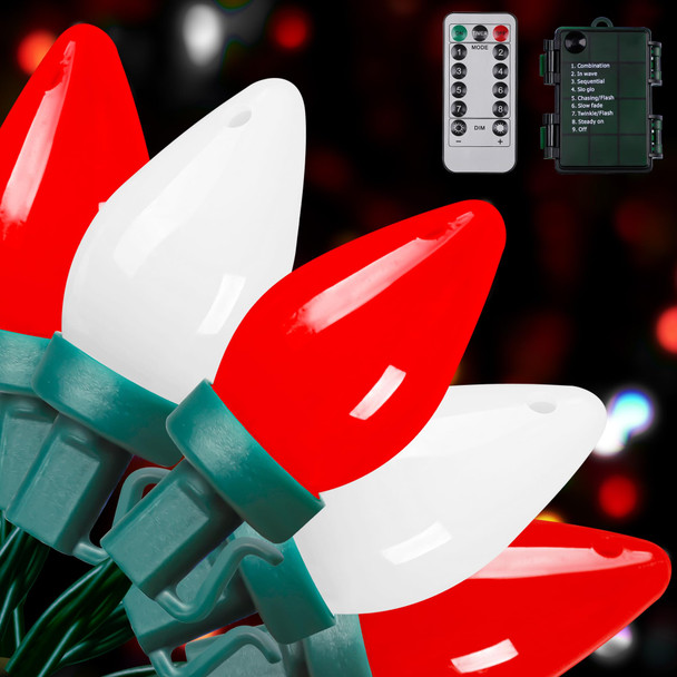 C7 Bulbs Christmas String Lights with Remote - 50 LED 26ft Battery String Lights - Fairy Christmas Lighting for Garden Decor Bedroom Porch Xmas Ornament Christmas Decorations - Red White C7 Bulbs Christmas String Lights with Remote - 50 LED 26ft Battery String Lights - Fairy Christmas Lighting for Garden Decor Bedroom Porch Xmas Ornament Christmas Decorations - Red White