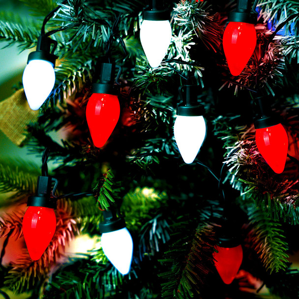 C7 Bulbs Christmas String Lights with Remote - 50 LED 26ft Battery String Lights - Fairy Christmas Lighting for Garden Decor Bedroom Porch Xmas Ornament Christmas Decorations - Red White C7 Bulbs Christmas String Lights with Remote - 50 LED 26ft Battery String Lights - Fairy Christmas Lighting for Garden Decor Bedroom Porch Xmas Ornament Christmas Decorations - Red White
