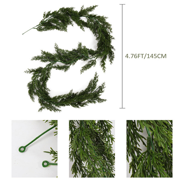 RECUTMS Christmas Garland 5.57Ft Artificial Greenery Garland Plastic Greenery Winter Plants Christmas Decorative Garlands Fake Plant Wreath for Mantel Fireplace Table Runner Step (Green)