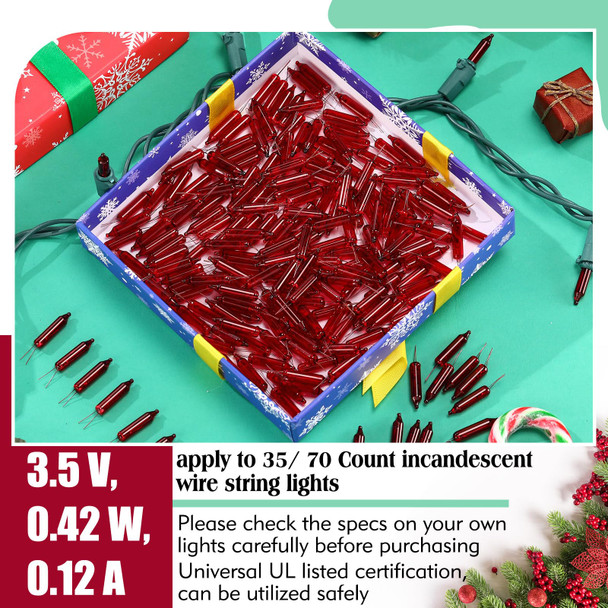 70 Pcs 3.5v Christmas Mini Light Bulbs Christmas Incandescent Wire String Lights Clear Replacement Bulbs for Christmas Tree Xmas Thanksgiving Indoor Outdoor Decor (Red)