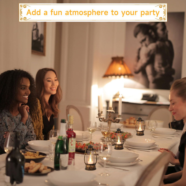 12Pcs Mini Lantern Decorative with Flickering LED Candle, Bulk 6Inch Hanging Candle Lantern, Table Centerpiece, Vintage Lantern Decorations for Western Party Decor,Battery Included (Brown)