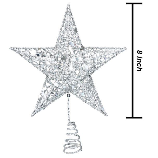Resinta Metal Glittered Christmas Tree Topper Hallow Wire Star Topper for Christmas Tree Ornament (Silver)