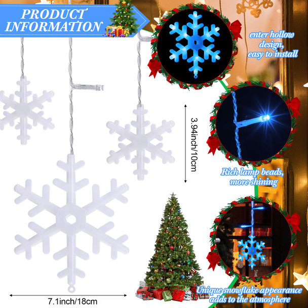 Retisee 34.45 ft Christmas Snowflake Lights, LED Lights Outdoor with Drops, 8 Modes, Ip44 Waterproof Christmas Lights for Curtain Eaves Window Indoor Outdoor Xmas Decorations (Blue)