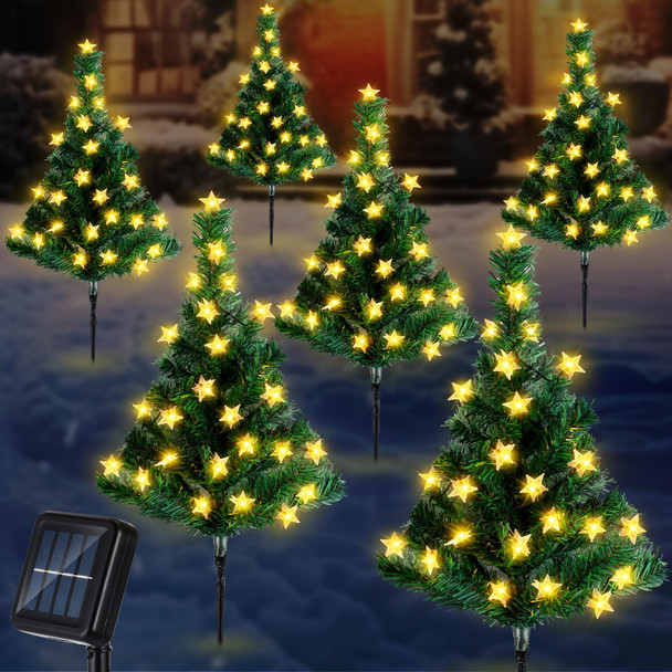 Retisee 6 Pack Solar Christmas Tree Pathway Lights Christmas Decorations Outdoor LED Star Lights 8 Modes Prelit Small Christmas Tree Waterproof Solar Stake Lights for Garden, Yard, Lawn, Cemetery