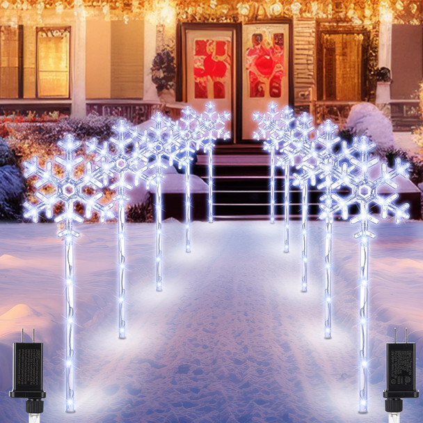 Retisee 10 Pack 27'' Snowflake Christmas Pathway Lights Christmas Pathway Marker Waterproof Snowflake Lights Pathway Marker for Patio, Yard, Garden, Lawn Christmas Holiday Decoration