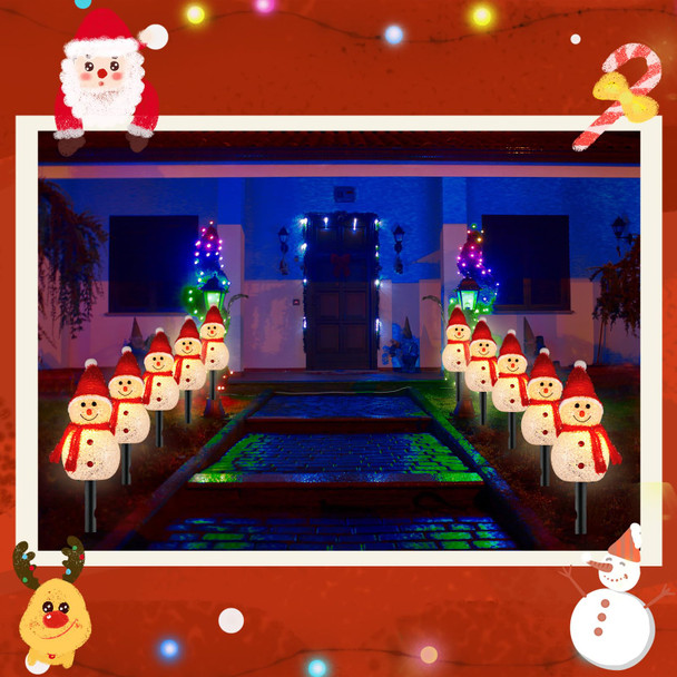 Retisee 2 Sets Snowman Christmas Pathway Stakes Lights with 5-in-1 Waterproof Holiday Walkway Light Outdoor Solar Snowman Santa Lights Christmas Yard Decorations Waterproof Lights for Patio Yard Porch