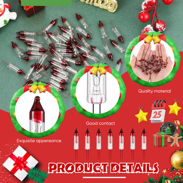Riakrum 100 Pcs Christmas Replacement Mini Light Bulbs Bulk 0.17A Bulb Flasher Christmas Replacement Bulb Christmas Tree Incandescent Light Bulb Mini String Light Bulb (No Base, 2.5V 0.425W)