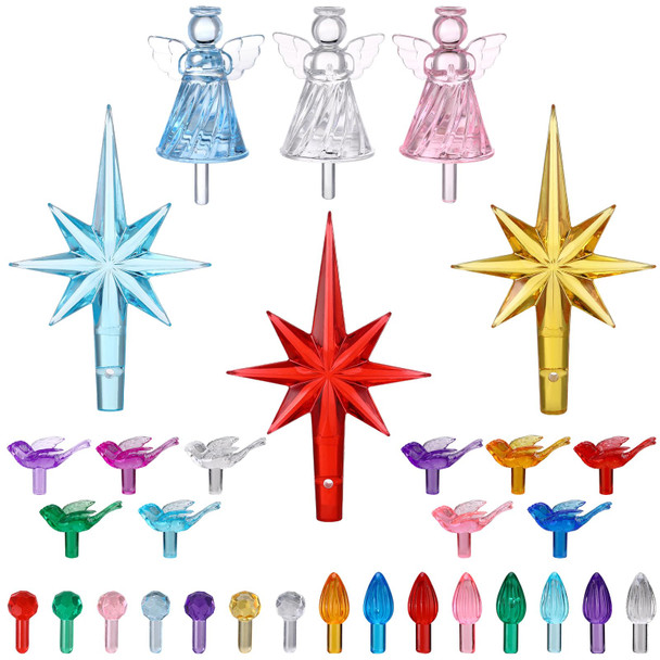 Riakrum 186 Pcs Ceramic Christmas Tree Replacement Bulb Set Ceramic Tree Replacement Lights Ornaments Christmas Ceramic Tree Globe Lights Bird Stars Lights (Multi Color,Angel Style)