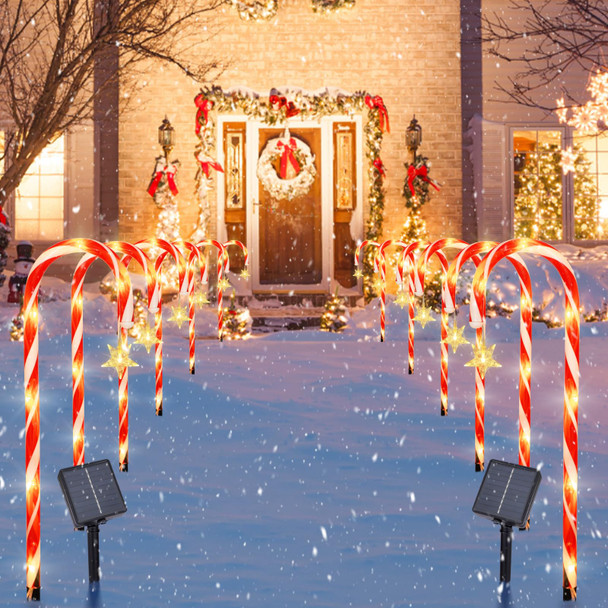22" Candy Cane Lights Outdoor Pathway 2PK 12 PCS Candy Cane Christmas Decorations 8 Modes Solar Candy Cane Lights with Star Total 15FT Christmas Pathway Lights Outdoor for Xmas Yard Garden Walkway