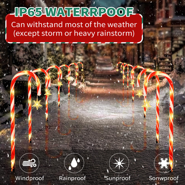22" Candy Cane Lights Outdoor Pathway 2PK 12 PCS Candy Cane Christmas Decorations 8 Modes Solar Candy Cane Lights with Star Total 15FT Christmas Pathway Lights Outdoor for Xmas Yard Garden Walkway