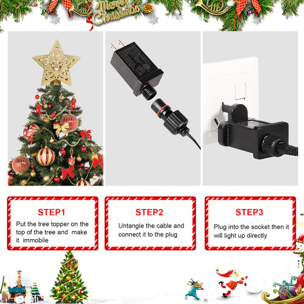 Christmas Tree Topper Lighted with Star Projector, LED Rotating 3D Glitter Tree Topper for Christmas Tree, Christmas Decorations Lights (Golden)